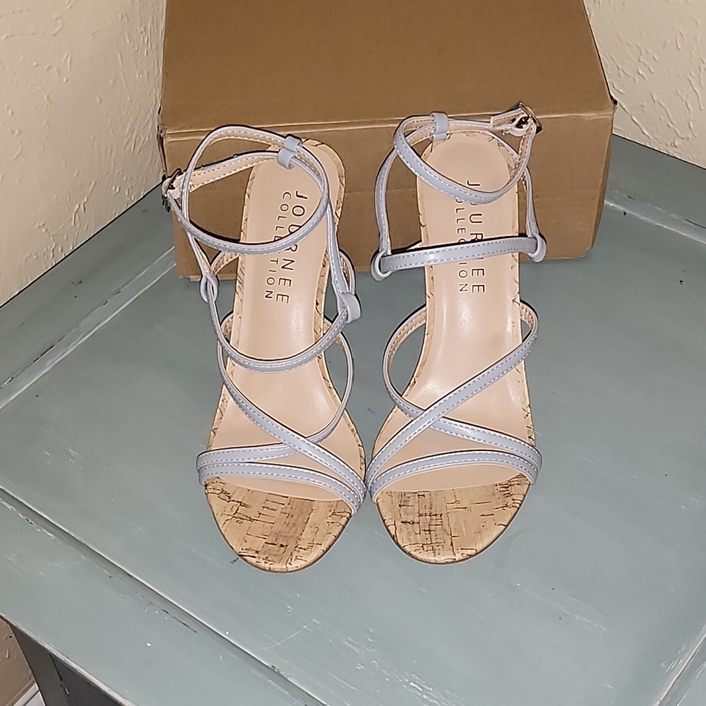 Journee Collection Blue Sandals with Strappy Design